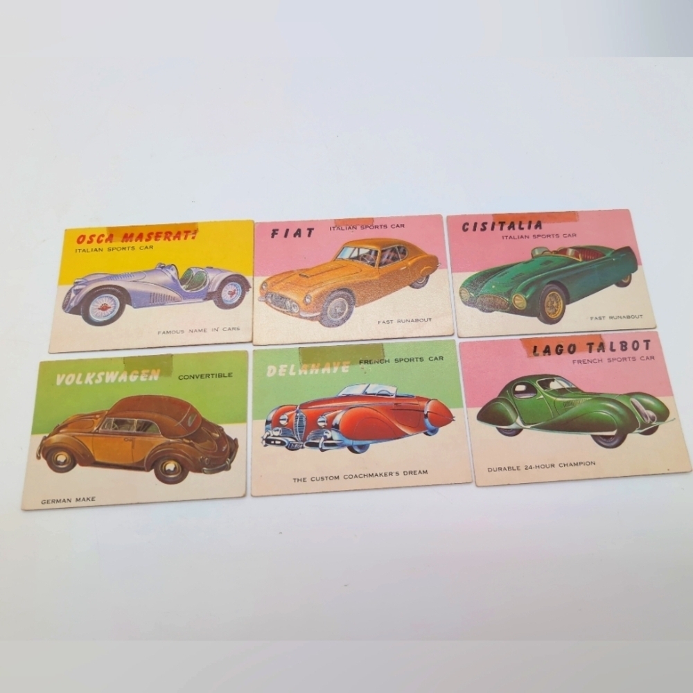 1954 Topps Vintage Car Cards Set European Sports VW Talbot Lago Maserati Fiat ++